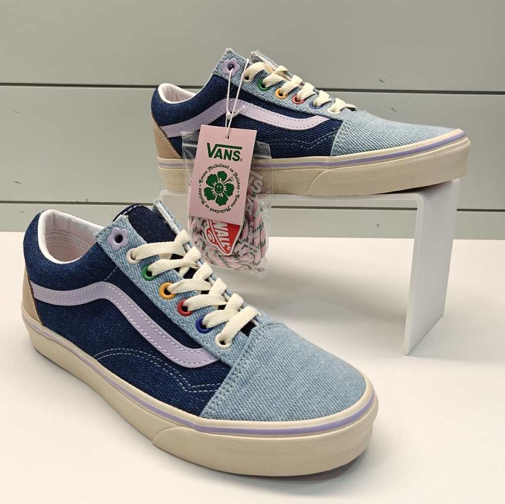 Vans OLD SKOOL EM ON HOLIDAY Denim Blue Flowers Multicolor Sneakers sz Men's 7.5